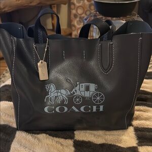 Coach Navy Leather Tote Bag